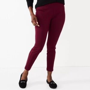 Croft & Barrow 4X Burgundy Windowpane Stretch Mid Rise Ponte Ankle Leggings NWT